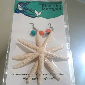 Starfish coral and turquoise earrings